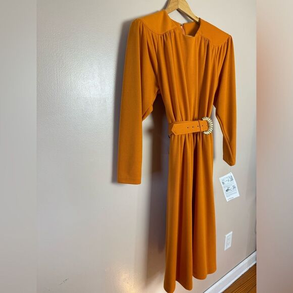 SALE! Orange Vintage L/S Belted Dress NWT - Picture 4 of 8